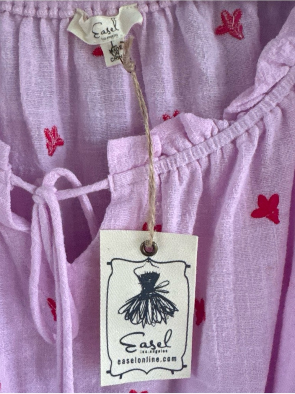 easel Lavender Dress with Red Butterfly Embroidery